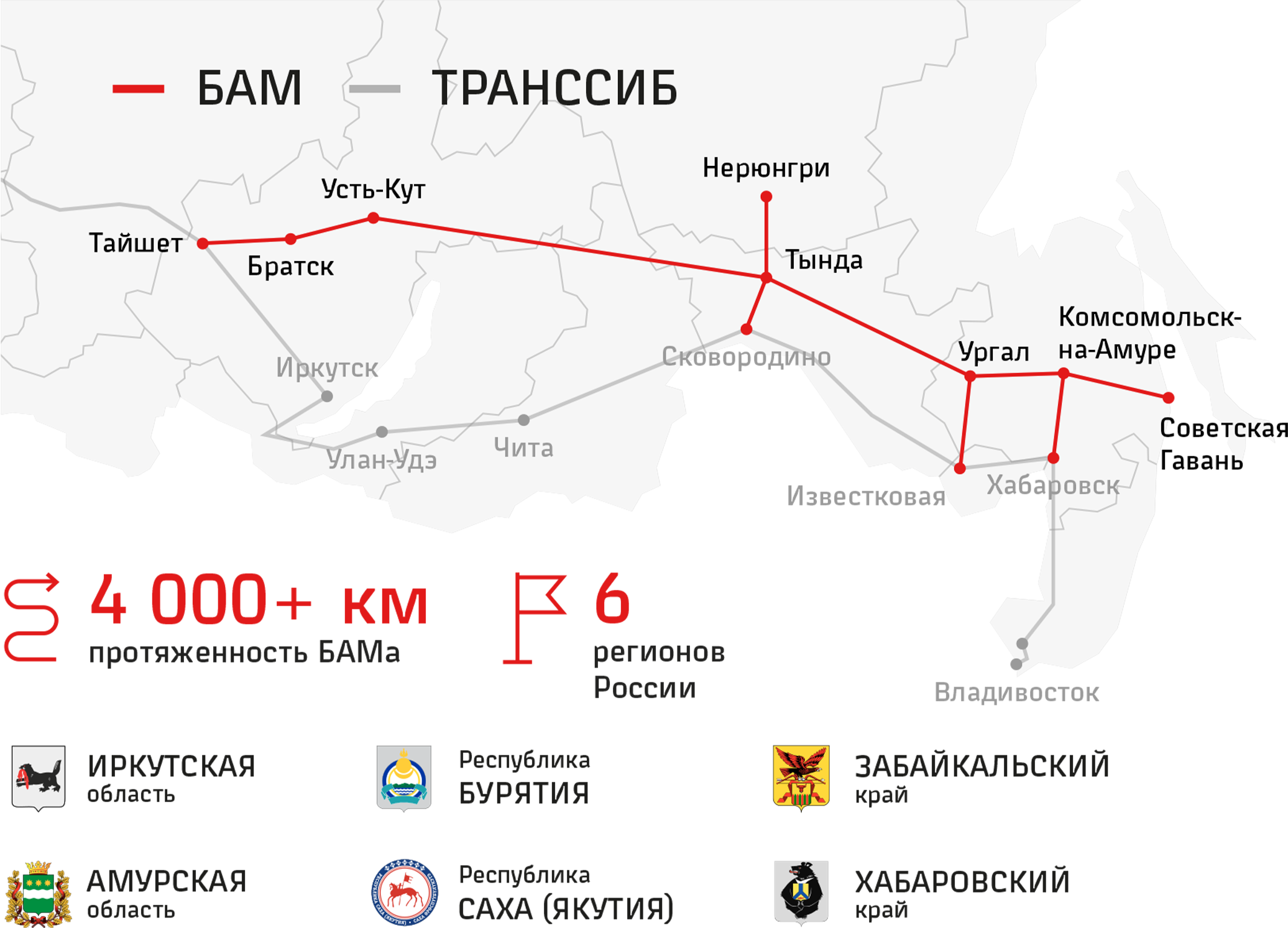 Карта бама со станциями и разъездами подробная